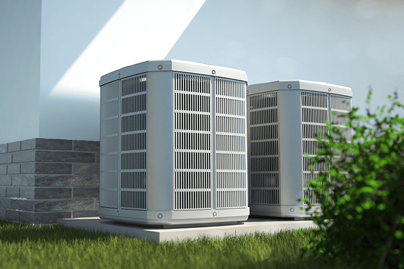 Purchasing the Right Air Conditioner. Air conditioning units outside in the sun.