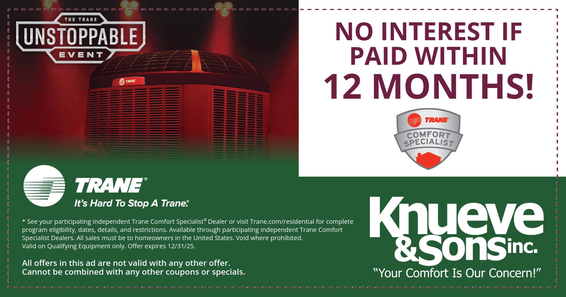 No interest if paid within 12 months!