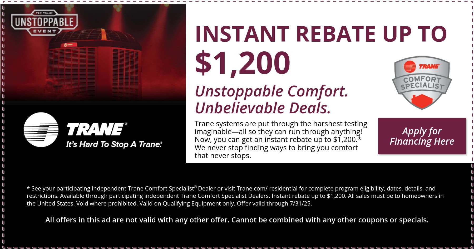 Trane Instant Rebate up to $1,200