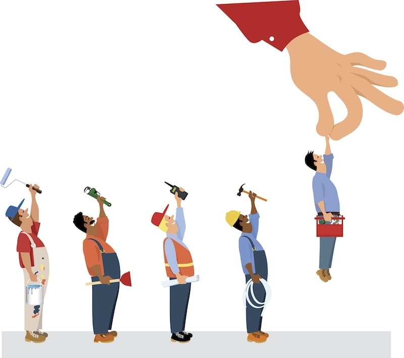 Customer's hand picking a handyman from a line with a painter